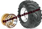 Aggressive 22x10-10 Golf Cart Tire with 14 Spoke Gold Accented Golf Cart Wheel